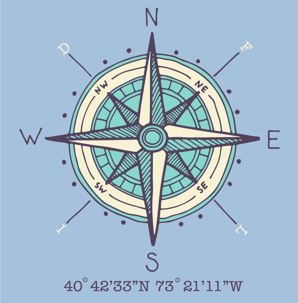 FLIDWear Nautical Compass T-Shirt – Light Blue | Coastal - Inspired Streetwear 3XL - High Quality - Long Island | FLIDWear